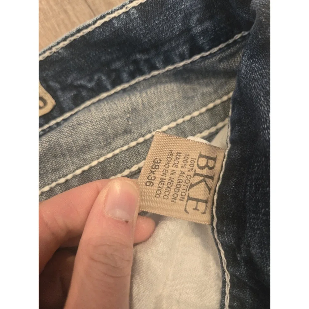 BKE Jeans‎ Mens 38x36 Tyler Straight Dark Wash Distressed Cotton